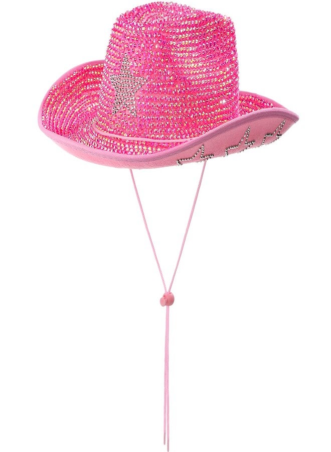 Tisancy Rhinestone Cowboy Hats for Women Cowgirl Diamond Western Disco Crystal Hat for Carnival Wedding Costume Party(Pink and Silver Star) - Image 1